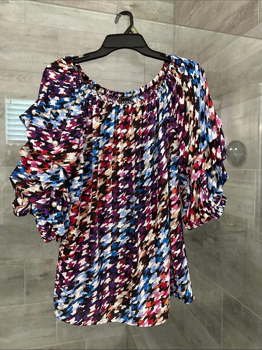 Multicolor Houndstooth Off-Shoulder Top